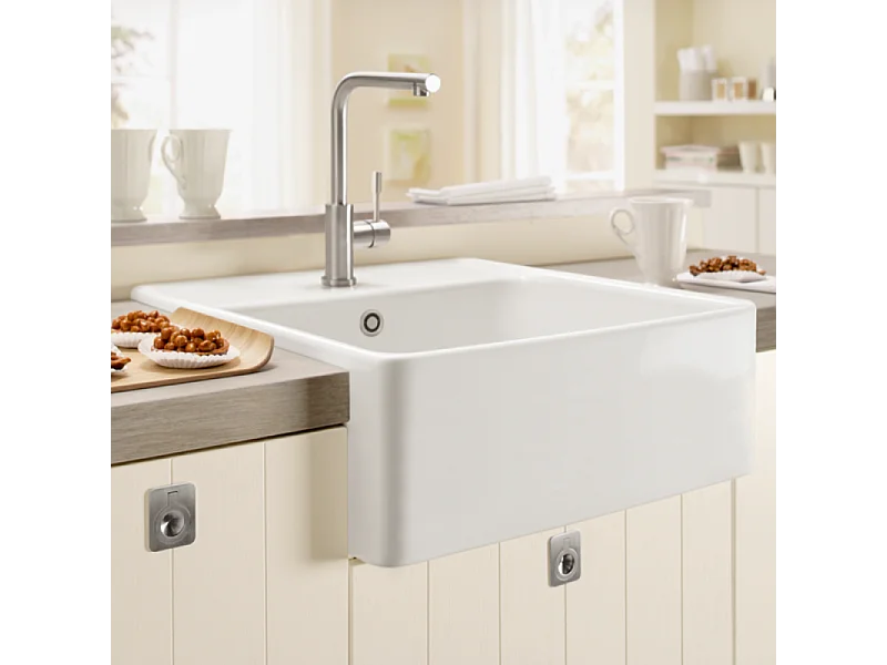 Evier timbre office VILLEROY ET BOCH Tradition Stone White CeramicPlus avec vidage manuel