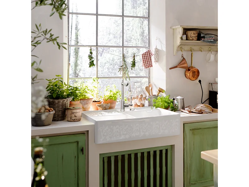 Evier cuisine VILLEROY ET BOCH Tradition White Pearl CeramicPlus avec vidage manuel