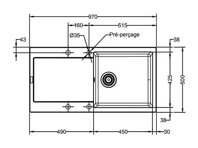 Evier à encastrer 1 bac FRANKE Maris Fragranit avec vidage manuel 97 x 50 cm Blanc artic