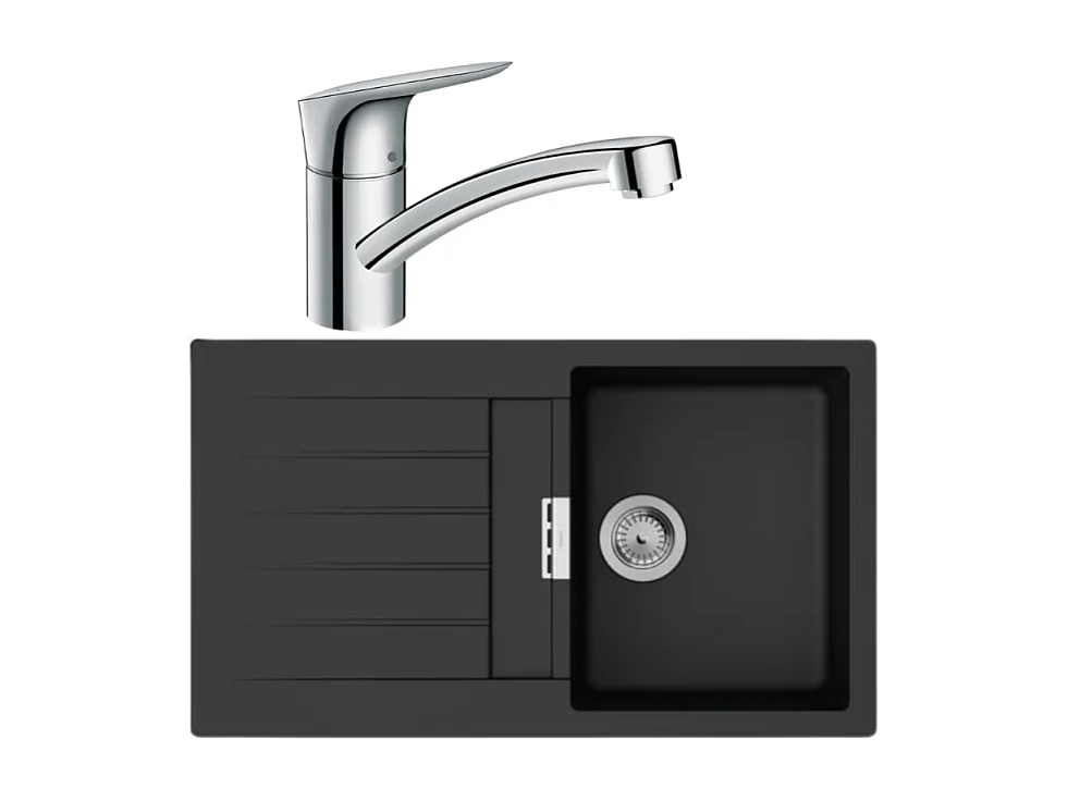 Evier 1 bac 840 HANSGROHE S52 synthèse noir + robinet de cuisine HANSGROHE Logis M31 120 chromé