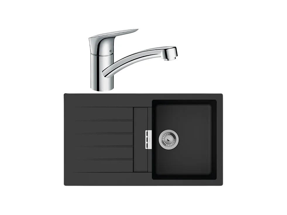 Evier 1 bac 840 HANSGROHE S52 synthèse noir + robinet de cuisine HANSGROHE Logis M31 120 chromé