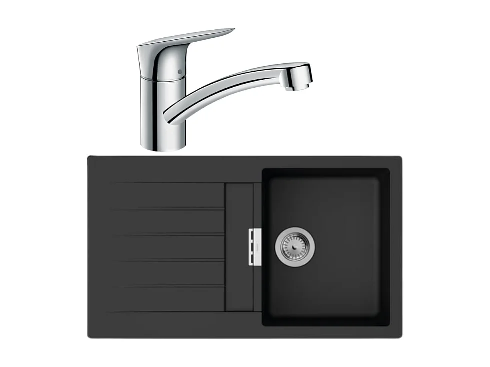 Evier 1 bac 840 HANSGROHE S52 synthèse noir + robinet de cuisine HANSGROHE Logis M31 120 chromé
