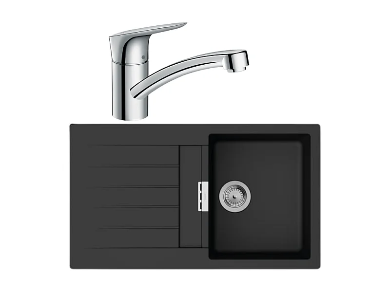 Evier 1 bac 840 HANSGROHE S52 synthèse noir + robinet de cuisine HANSGROHE Logis M31 120 chromé