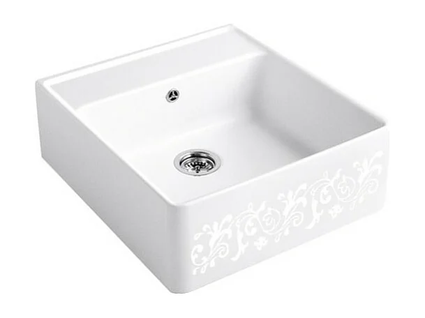 Evier timbre office VILLEROY ET BOCH Tradition White Pearl CeramicPlus avec vidage automatique