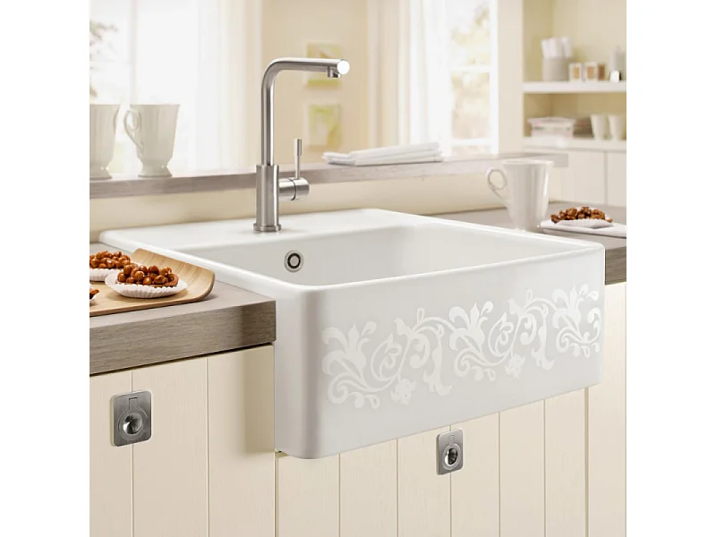 Evier timbre office VILLEROY ET BOCH Tradition White Pearl CeramicPlus avec vidage automatique