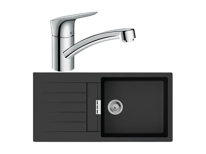 Evier 1 bac 980 HANSGROHE S52 synthèse noir + robinet de cuisine HANSGROHE Logis M31 120 chromé