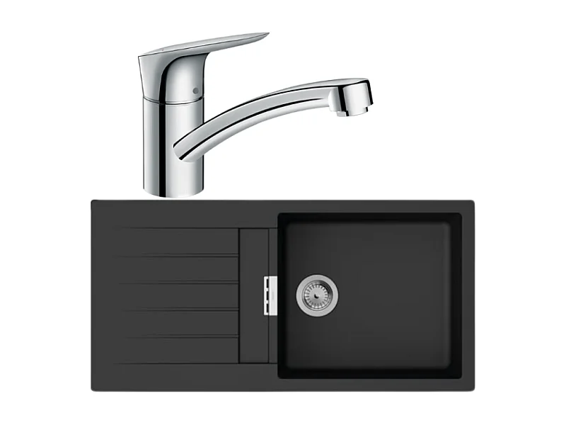Evier 1 bac 980 HANSGROHE S52 synthèse noir + robinet de cuisine HANSGROHE Logis M31 120 chromé