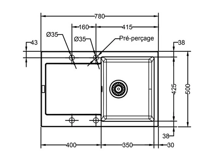 Evier à encastrer 1 bac FRANKE Maris Fragranit avec vidage manuel 78 x 50 cm Stone