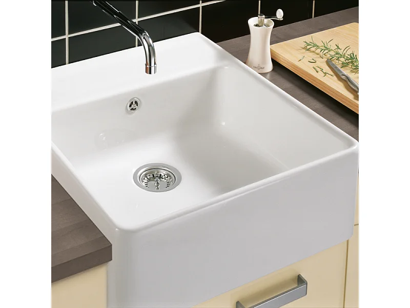 Evier timbre office VILLEROY ET BOCH Tradition White Pearl CeramicPlus avec vidage manuel