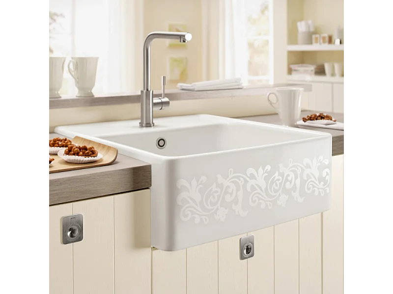 Evier timbre office VILLEROY ET BOCH Tradition White Pearl CeramicPlus avec vidage manuel