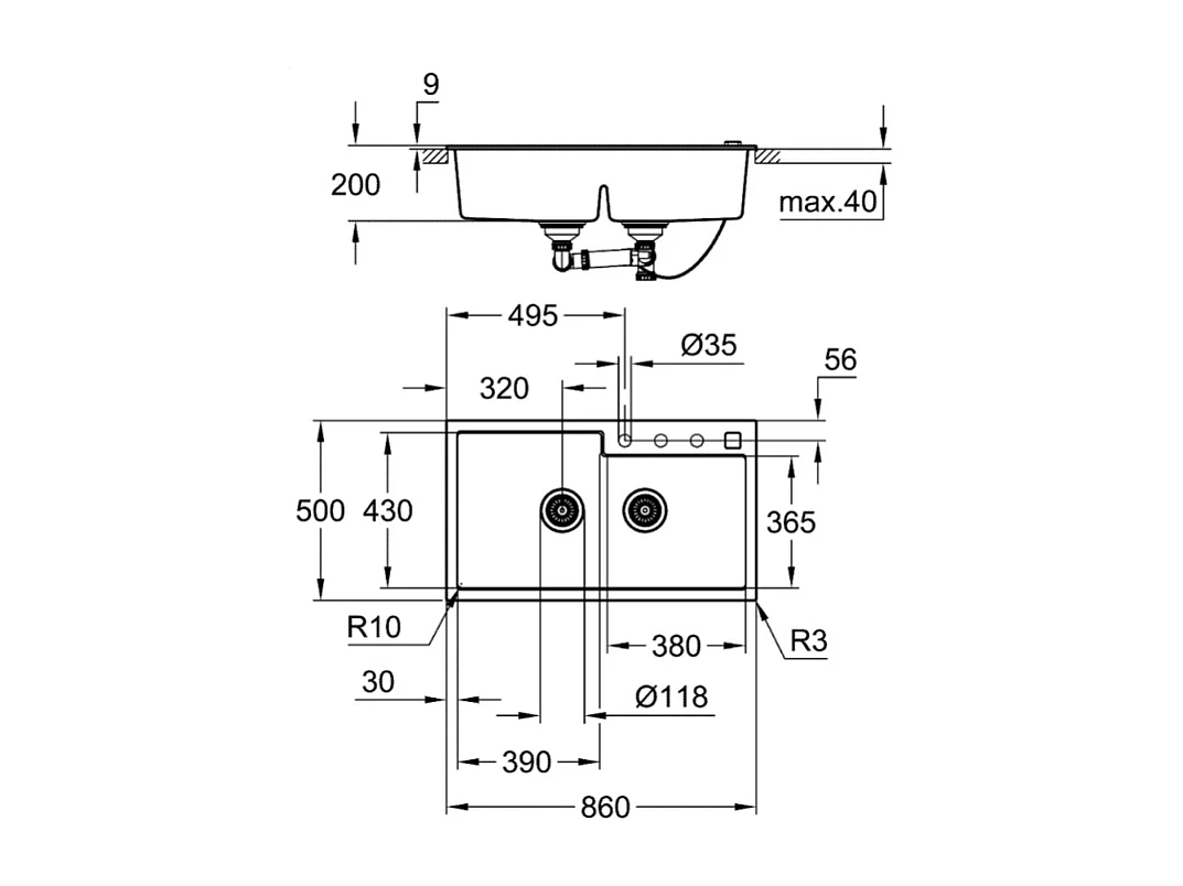GROHE Evier composite K500 Noir Granite 31649AP0