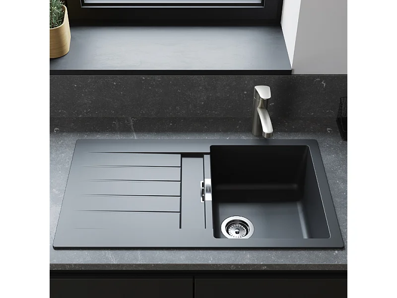 Evier 1 bac avec égouttoir 980 HANSGROHE S52 synthèse noir