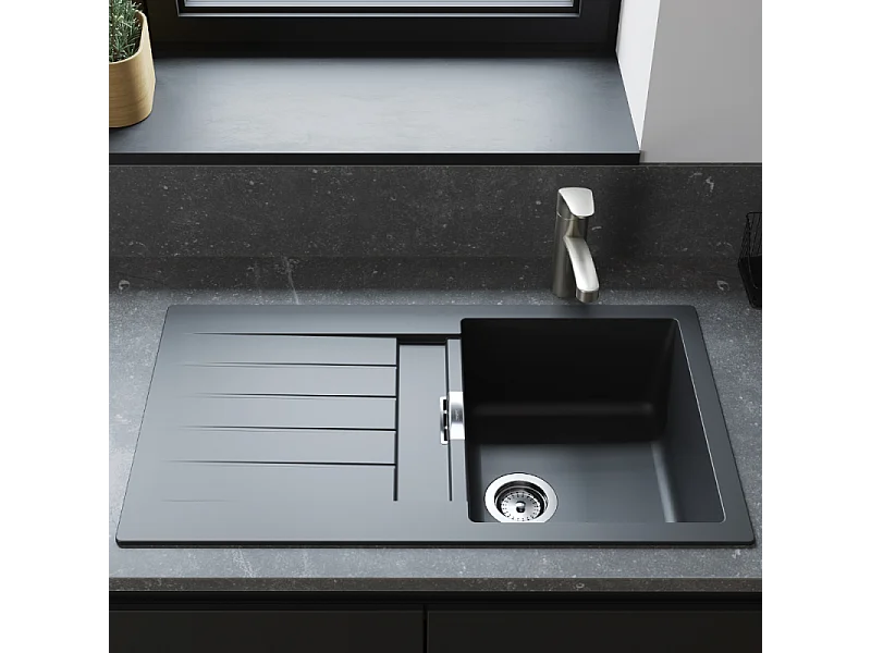 Evier 1 bac avec égouttoir 980 HANSGROHE S52 synthèse noir