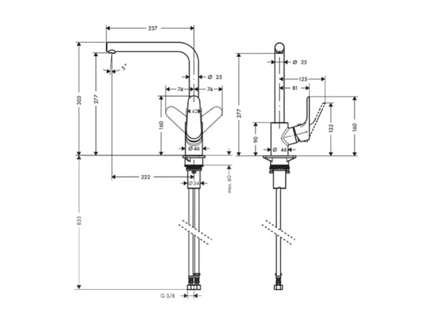 Evier 1 bac 980 HANSGROHE S52 synthèse noir + robinet de cuisine HANSGROHE Focus M41 280 noir mat