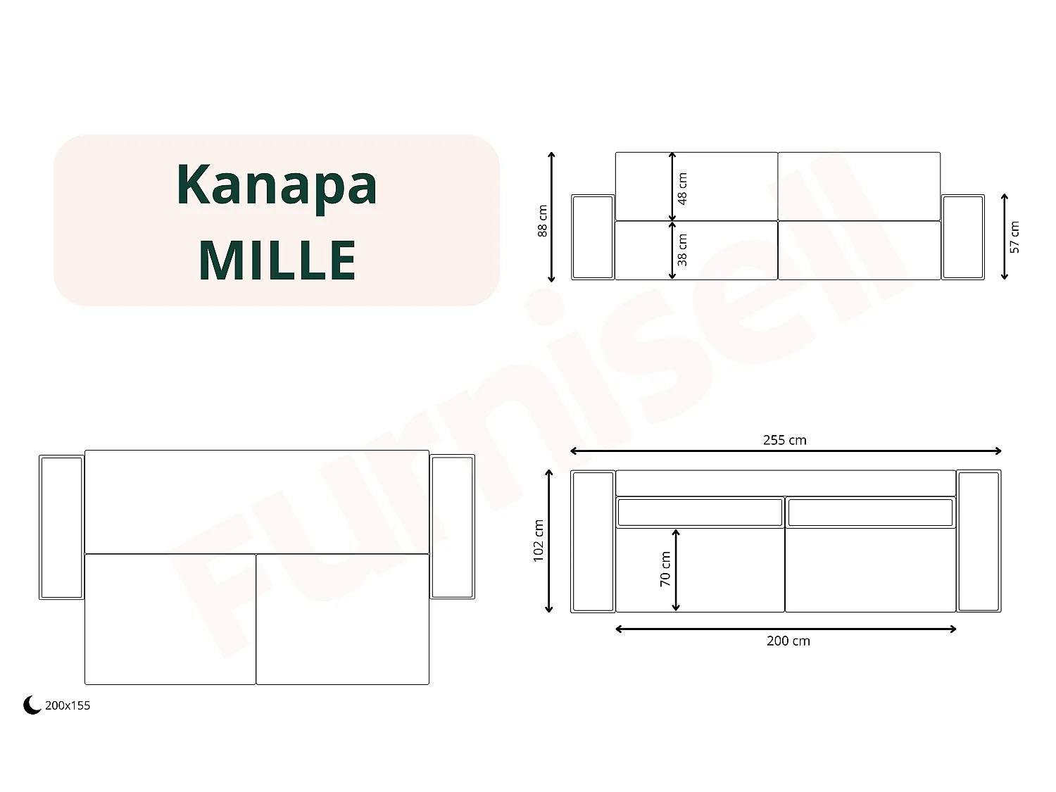 Canapé convertible 4 places en tissu gris MILLE