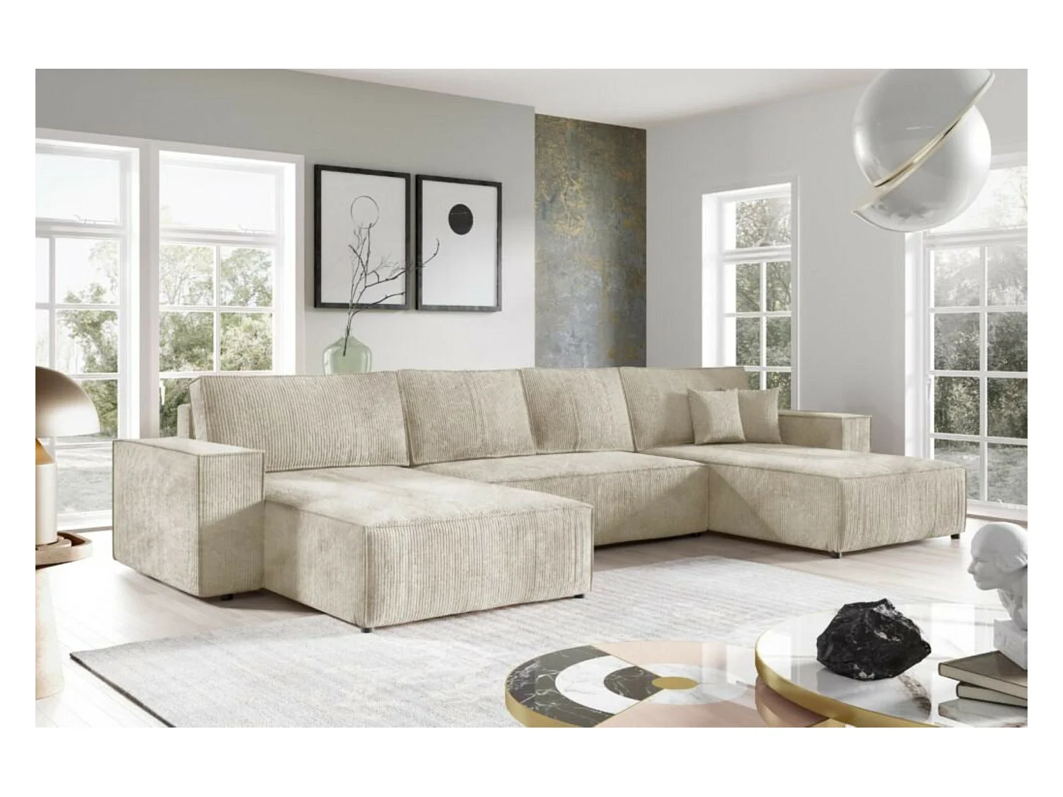 Ecksofa mit Schlaffunktion MILLE U Schwarz