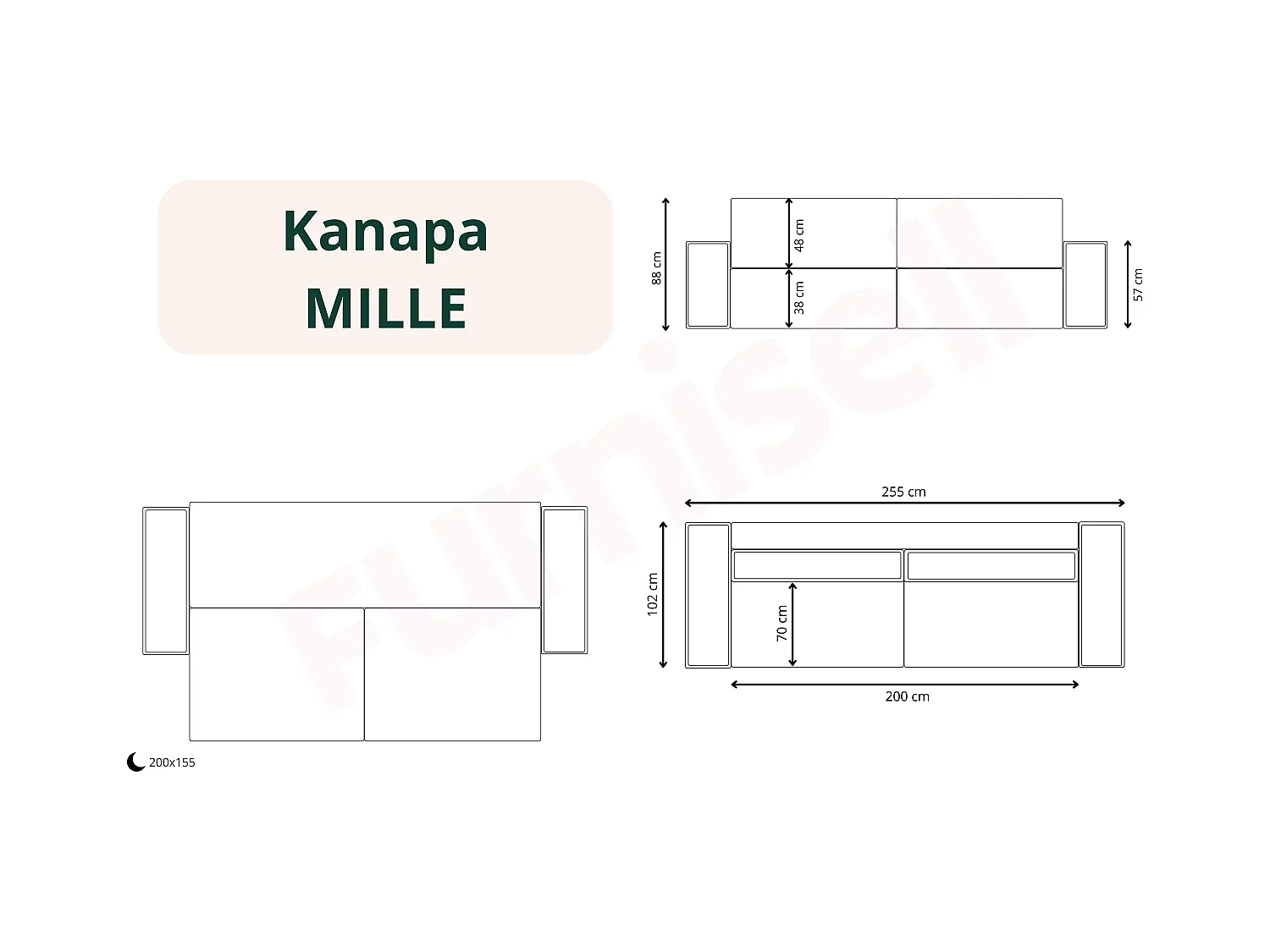 Schlafsofa mit Bettkasten MILLE Mini Rose