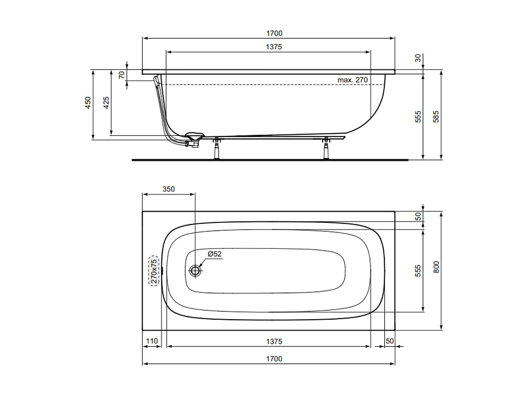 Baignoire droite 170 x 80 IDEAL STANDARD i.Life