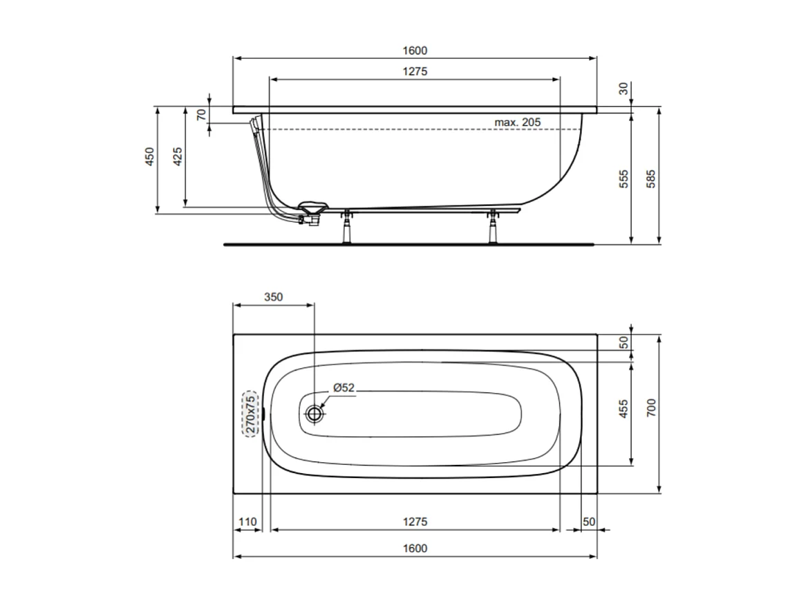 Baignoire droite 160 x 70 IDEAL STANDARD i.life