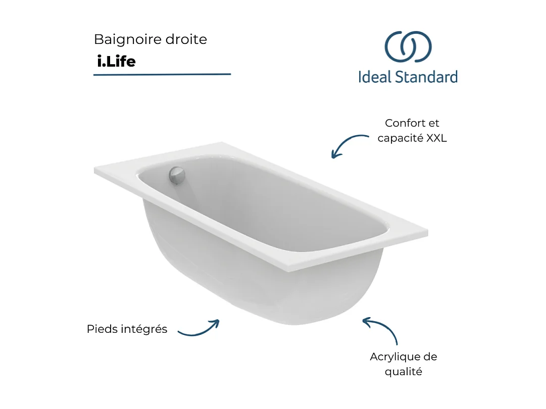 Baignoire droite 150 x 70 IDEAL STANDARD i.life