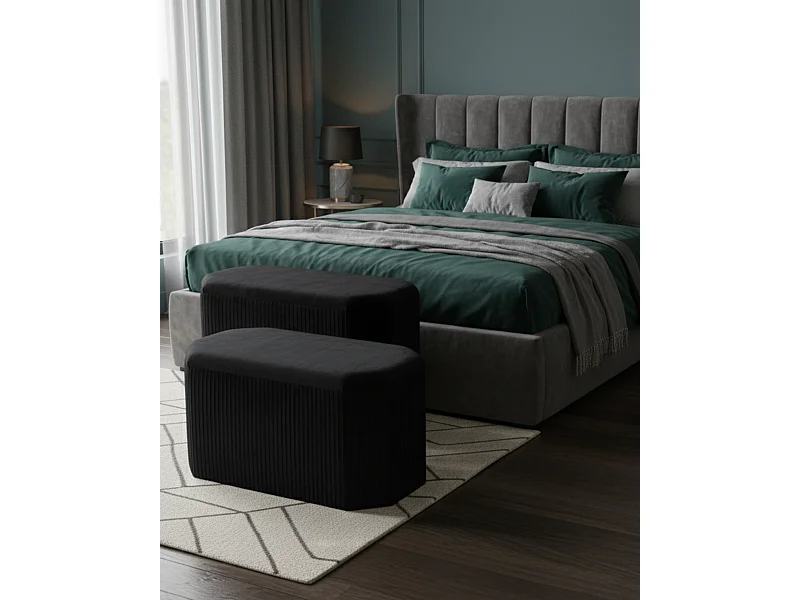 Pouf contenitore in velluto nero in set di 2