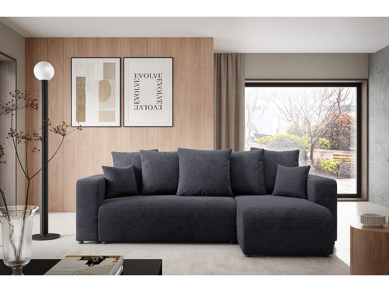 Canapé d'angle convertible EVORA L Noir