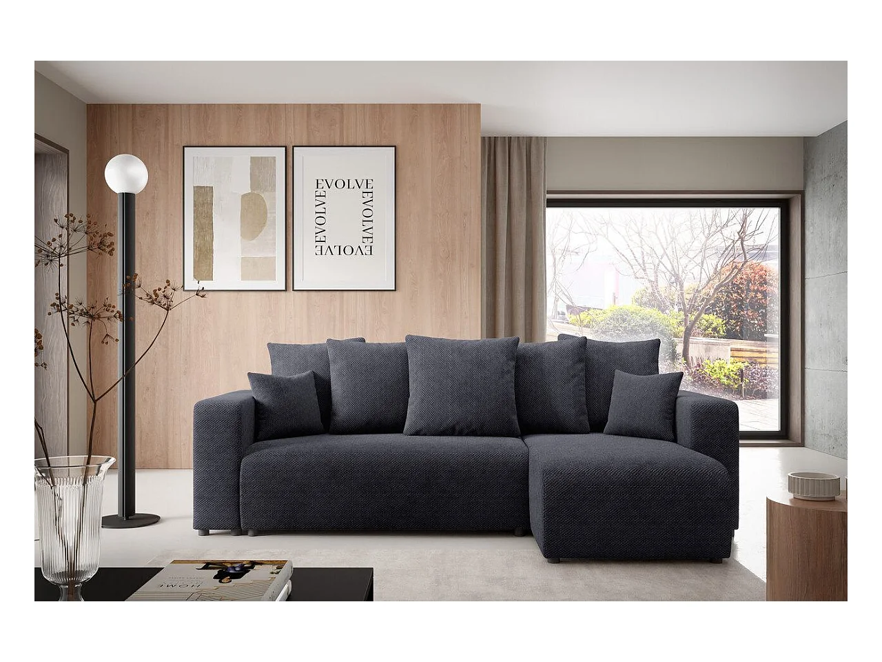 Hoekbankbed EVORA L Zwart