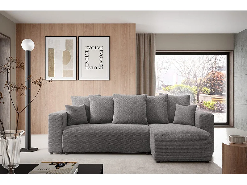 Canapé d'angle convertible EVORA L Gris Anthracite