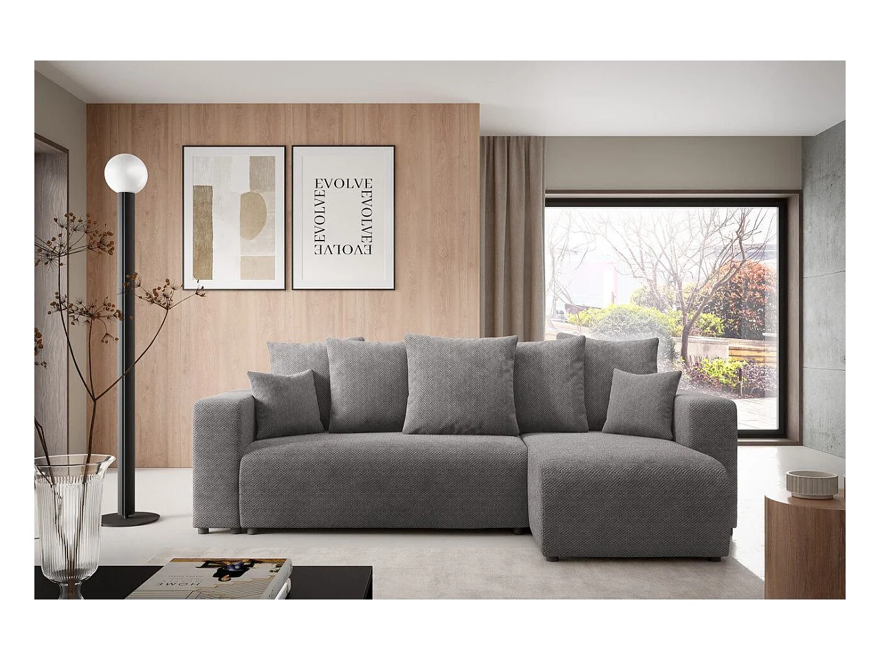 Hoekbankbed EVORA L Antracietgrijs