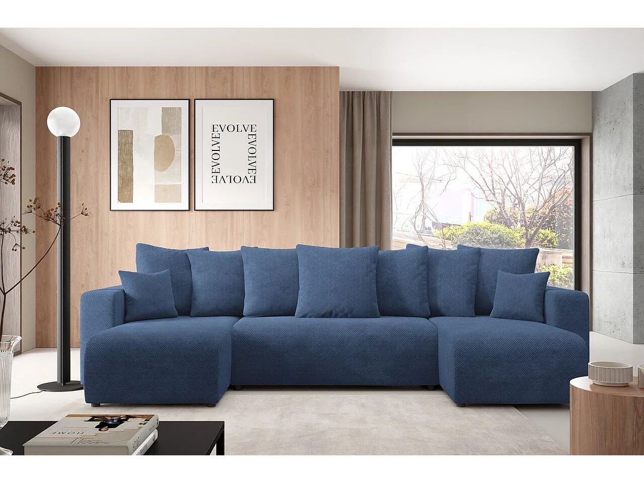 Canapé d'angle convertible EVORA U Bleu