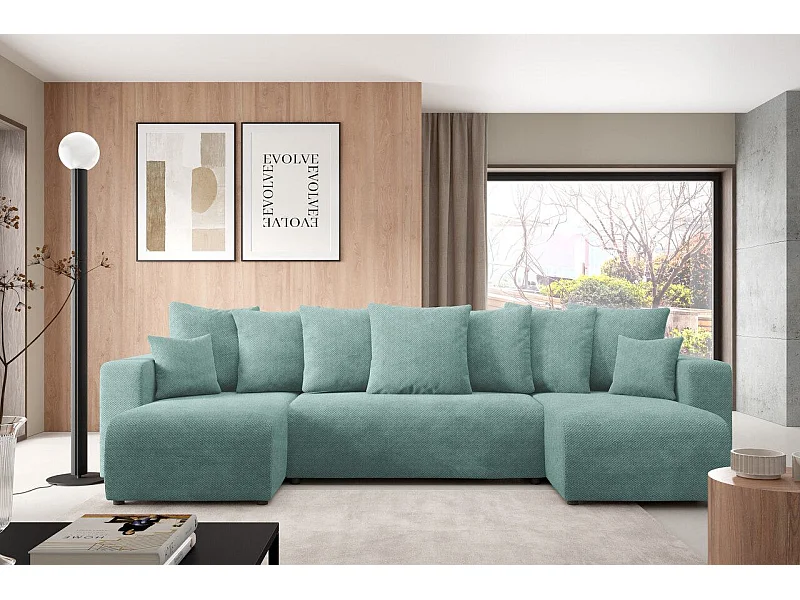 Canapé d'angle convertible EVORA U Turquoise