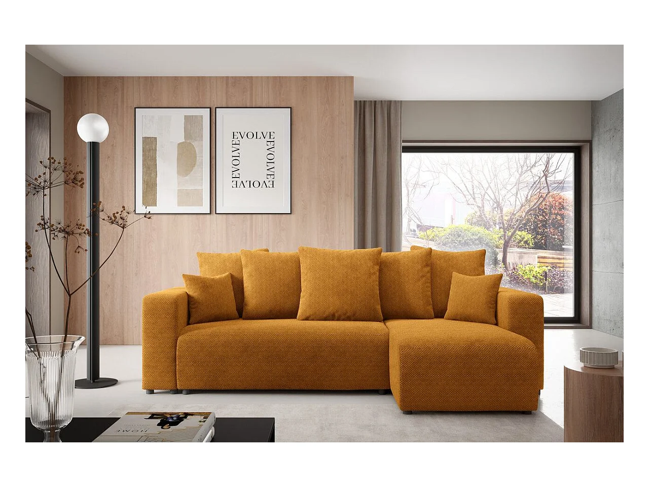 Hoekbankbed EVORA L Geel