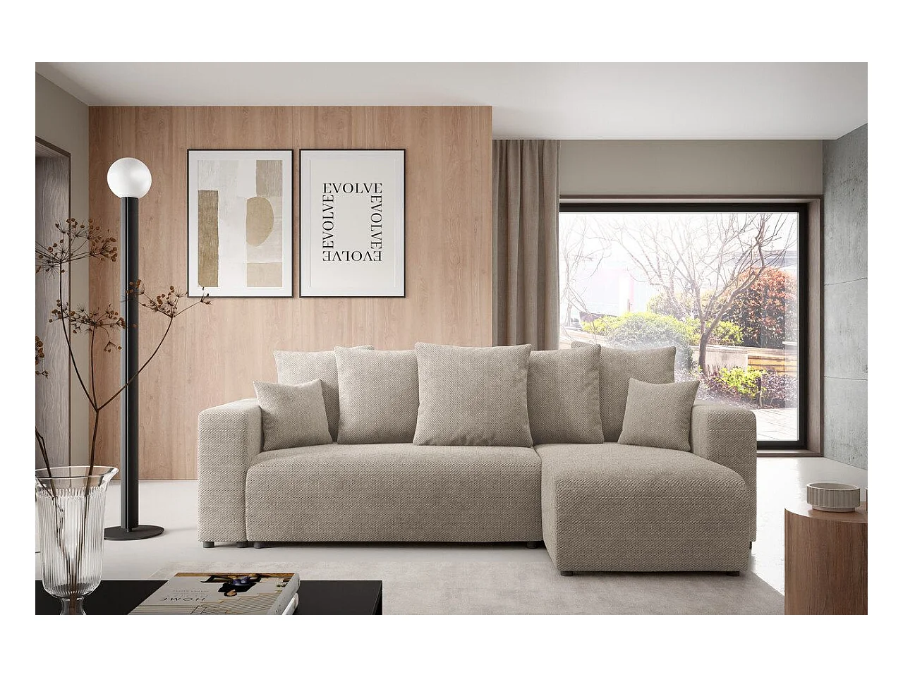 Hoekbankbed EVORA L Beige