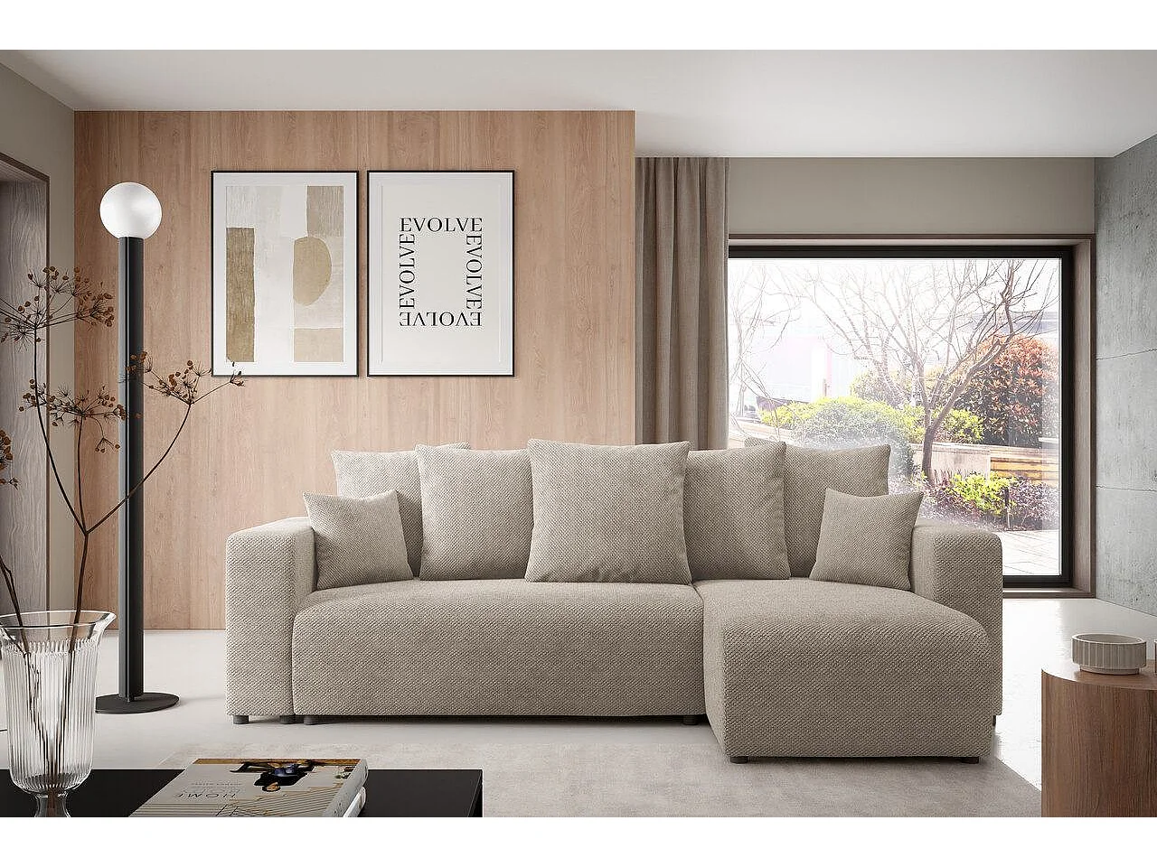 Canapé d'angle convertible EVORA L Beige
