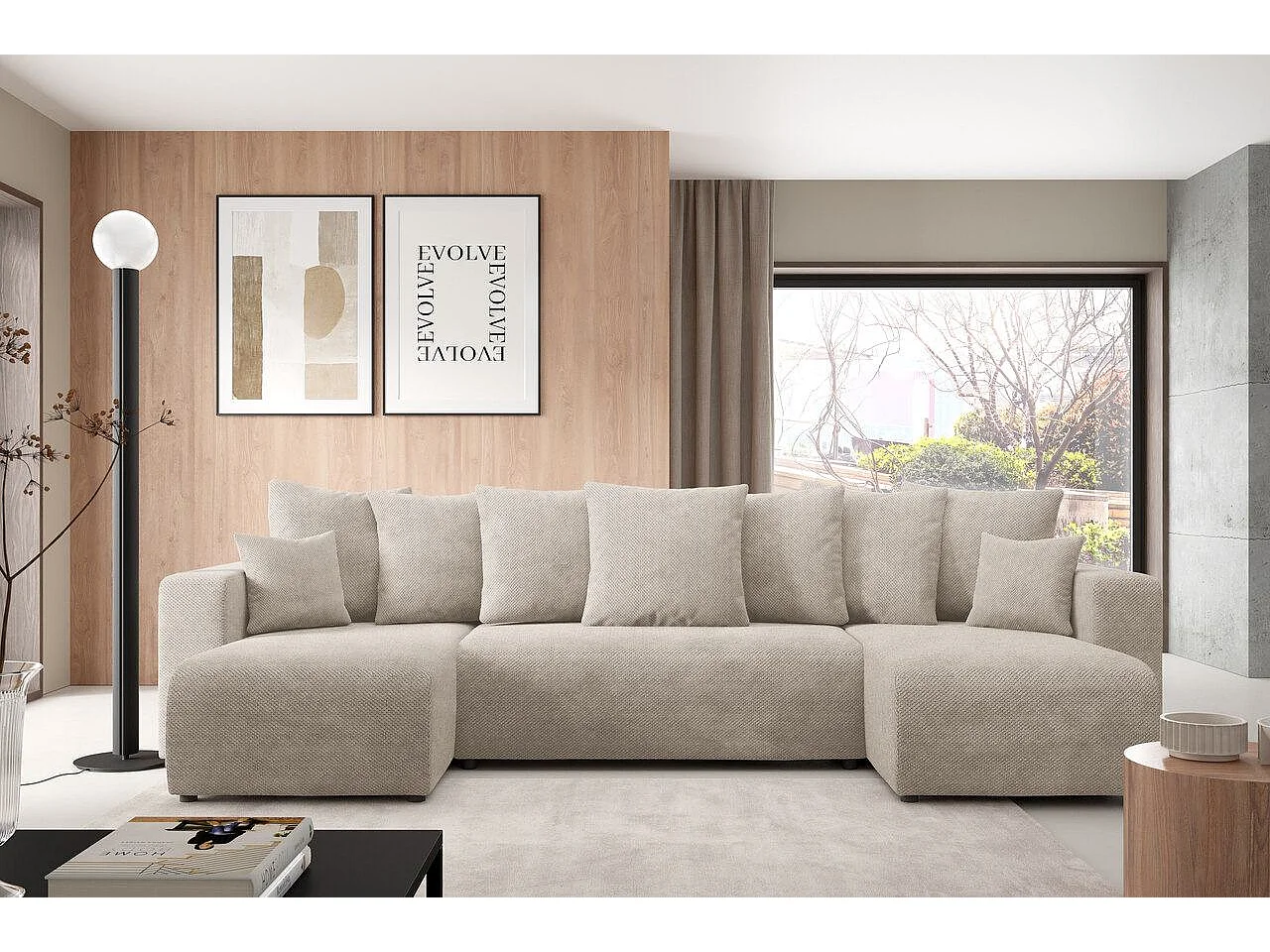 Canapé d'angle convertible EVORA U Beige