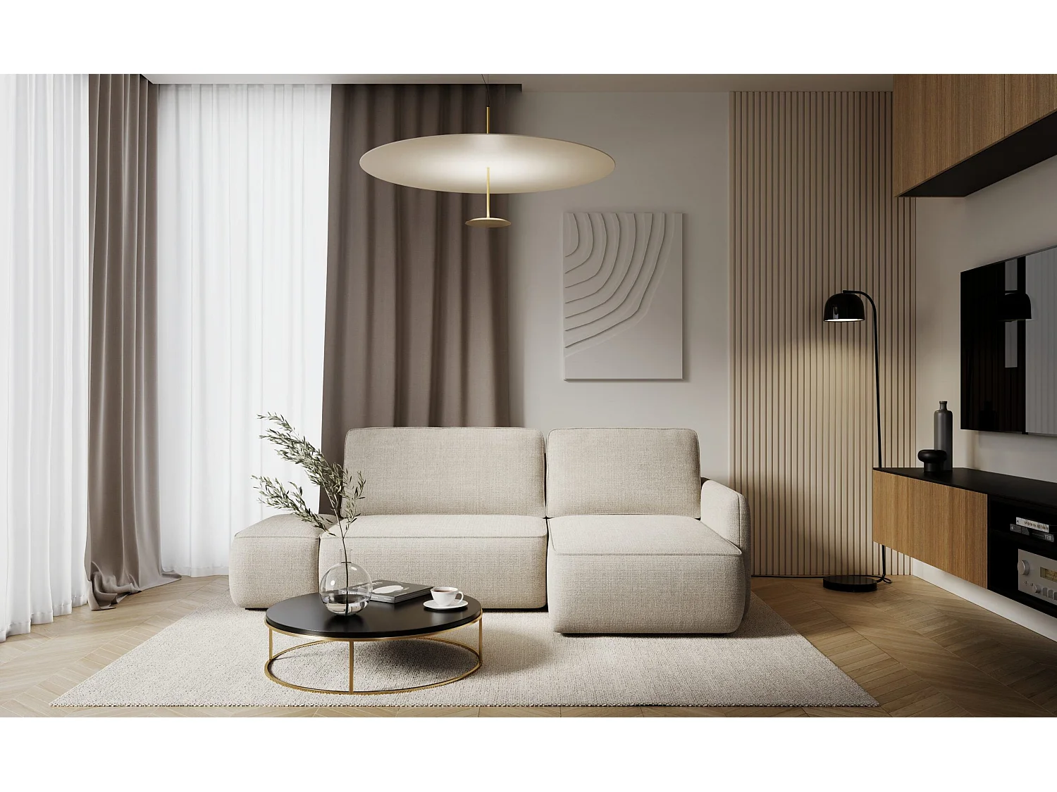 Canapé d'angle convertible CREMONA Creme