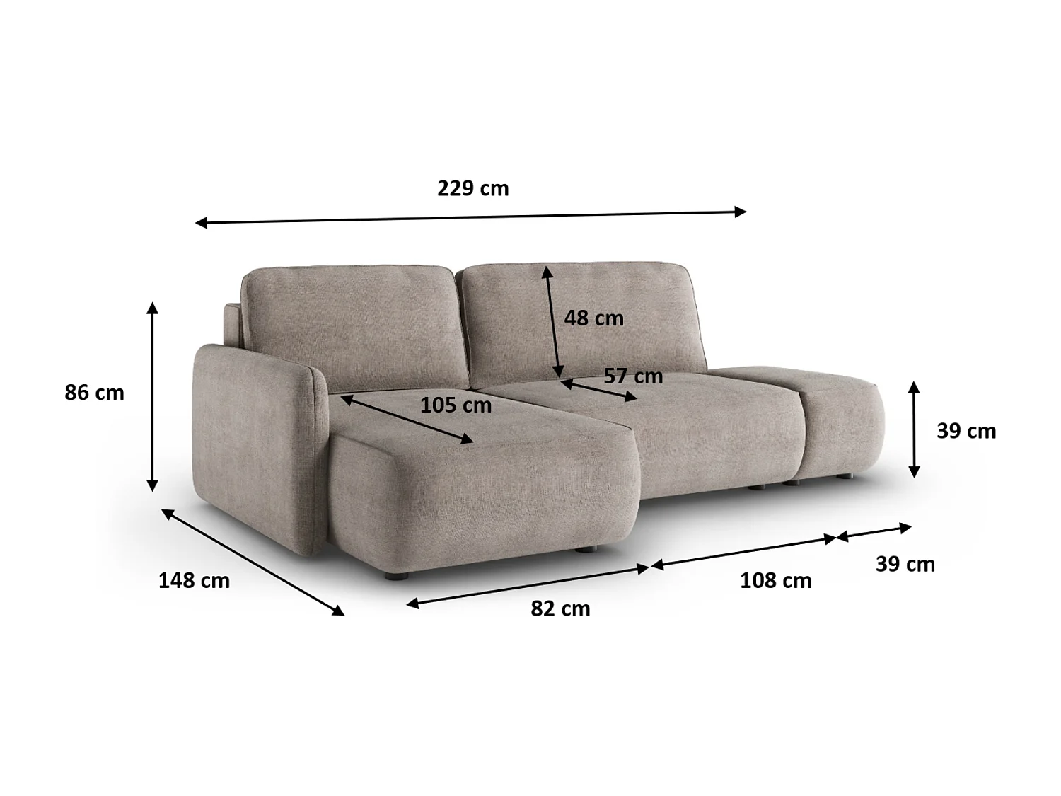 Canapé d'angle convertible CREMONA Creme