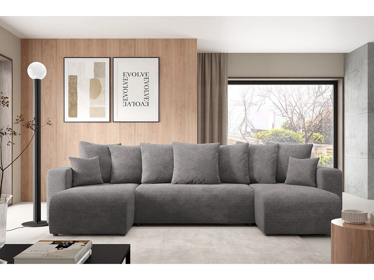 Canapé d'angle convertible EVORA U Gris Anthracite