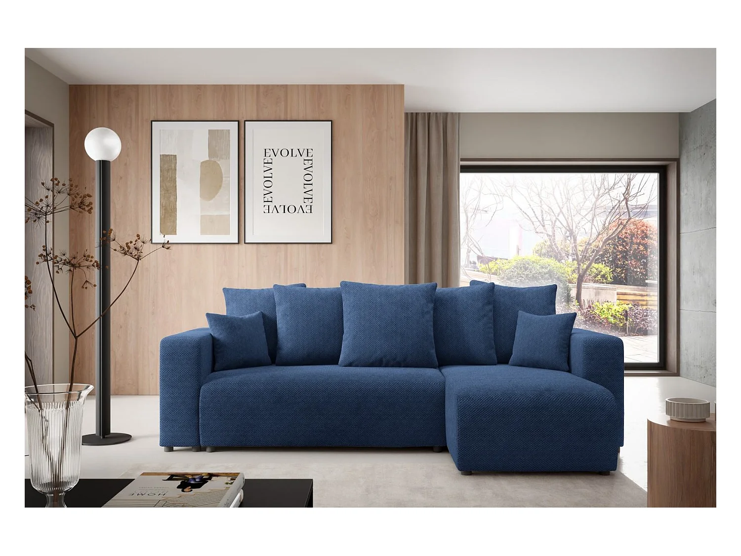 Hoekbankbed EVORA L Blauw