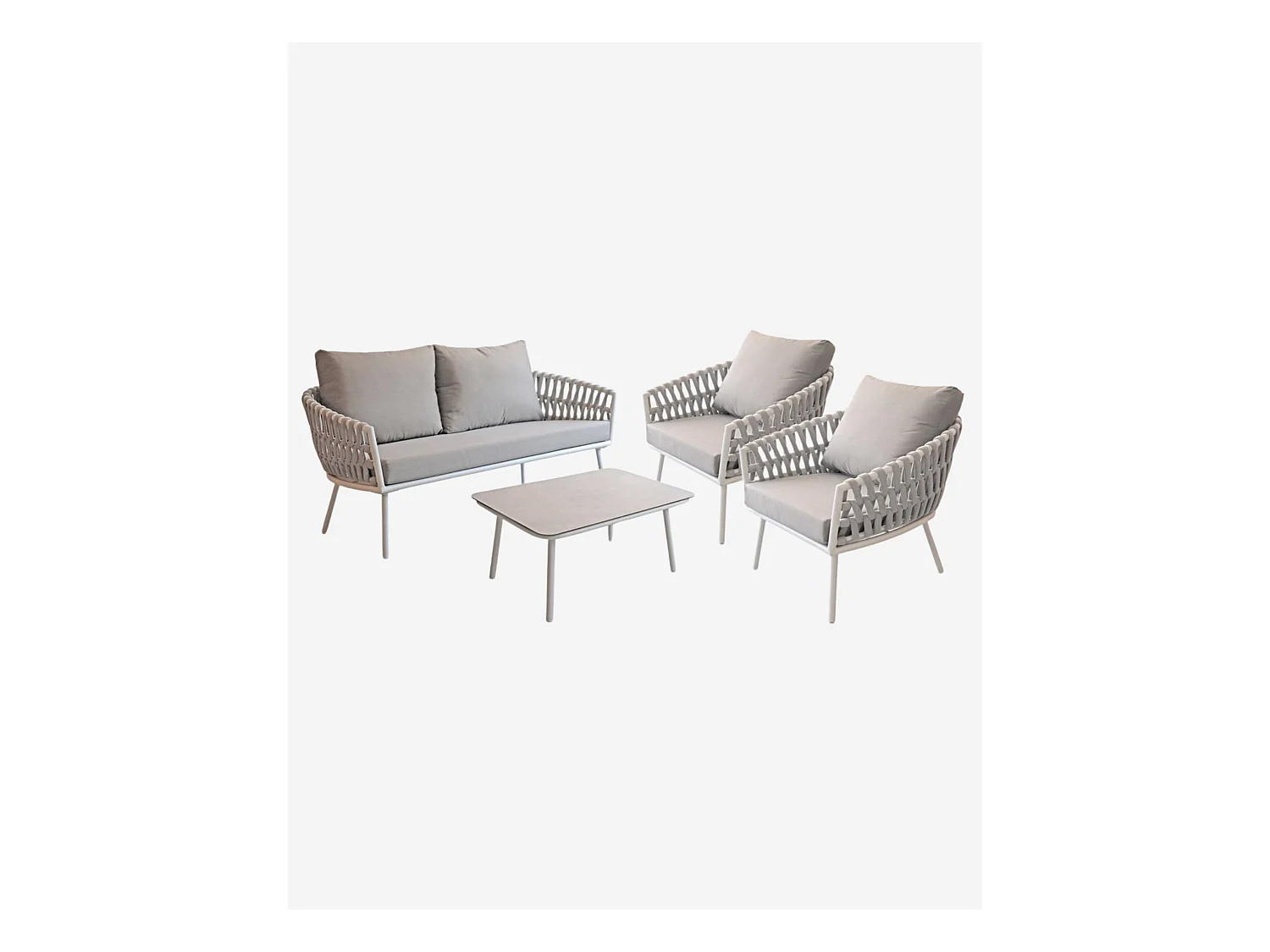 Salotto completo in alluminio bianco e corda "Pula"