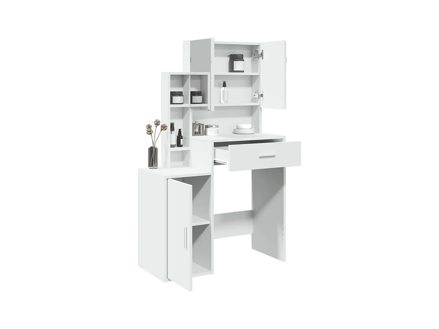 Biała Toaletka z Szafą 80x35x132 cm - Duża Przestrzeń do Przechowywania i Praktyczne Lustro