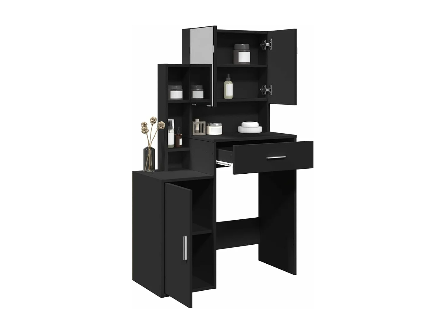 Toeletta con Armadietto Nero 80x35x132 cm