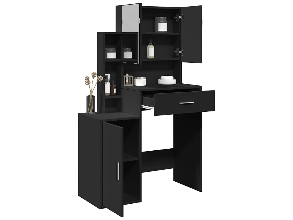 Toeletta con Armadietto Nero 80x35x132 cm