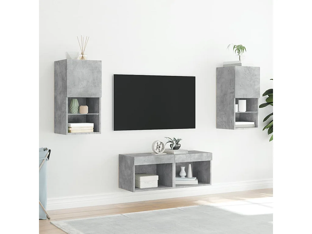 4-delige tv-wandmeubelset met LED-verlichting betongrijs