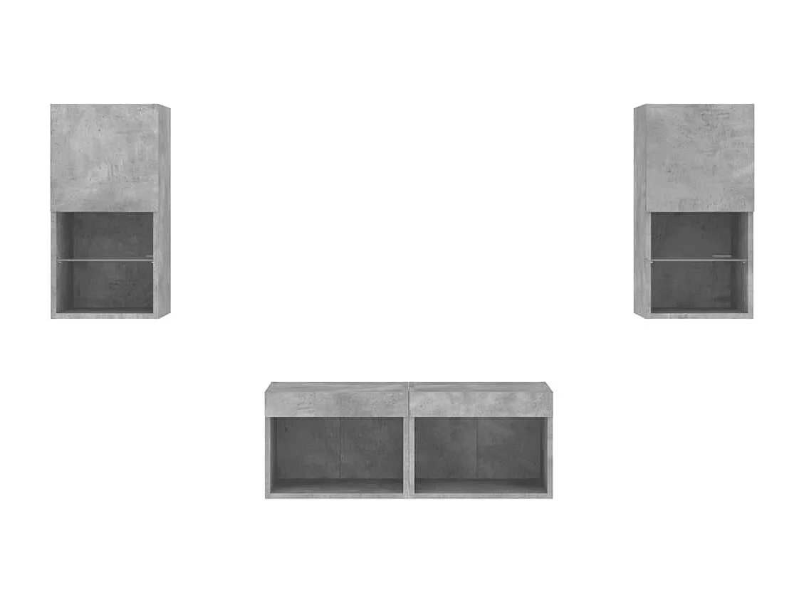 Zestaw Mebli TV Ściennych LED Szary Beton 4 Szt. - Przechowywanie, Projekt Ścienny, Światła RGB