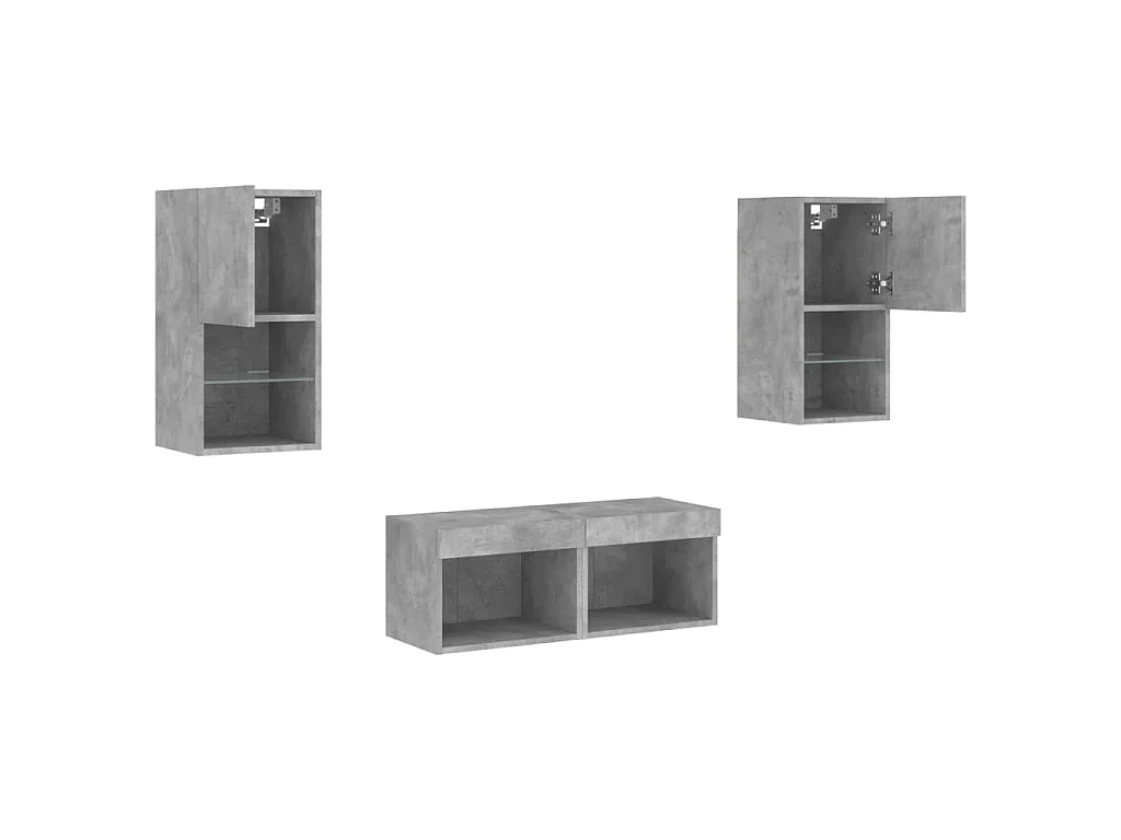 Mobili TV a Muro 4pz con Luci LED Grigio Cemento