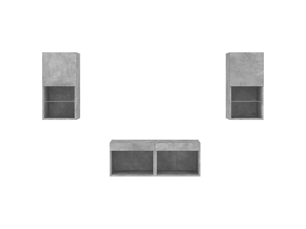 Mobili TV a Muro 4pz con Luci LED Grigio Cemento