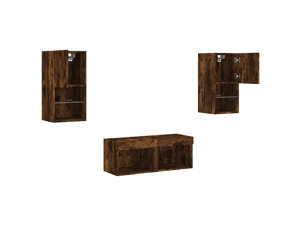 Mobili TV a Muro 4pz con Luci LED Rovere Fumo