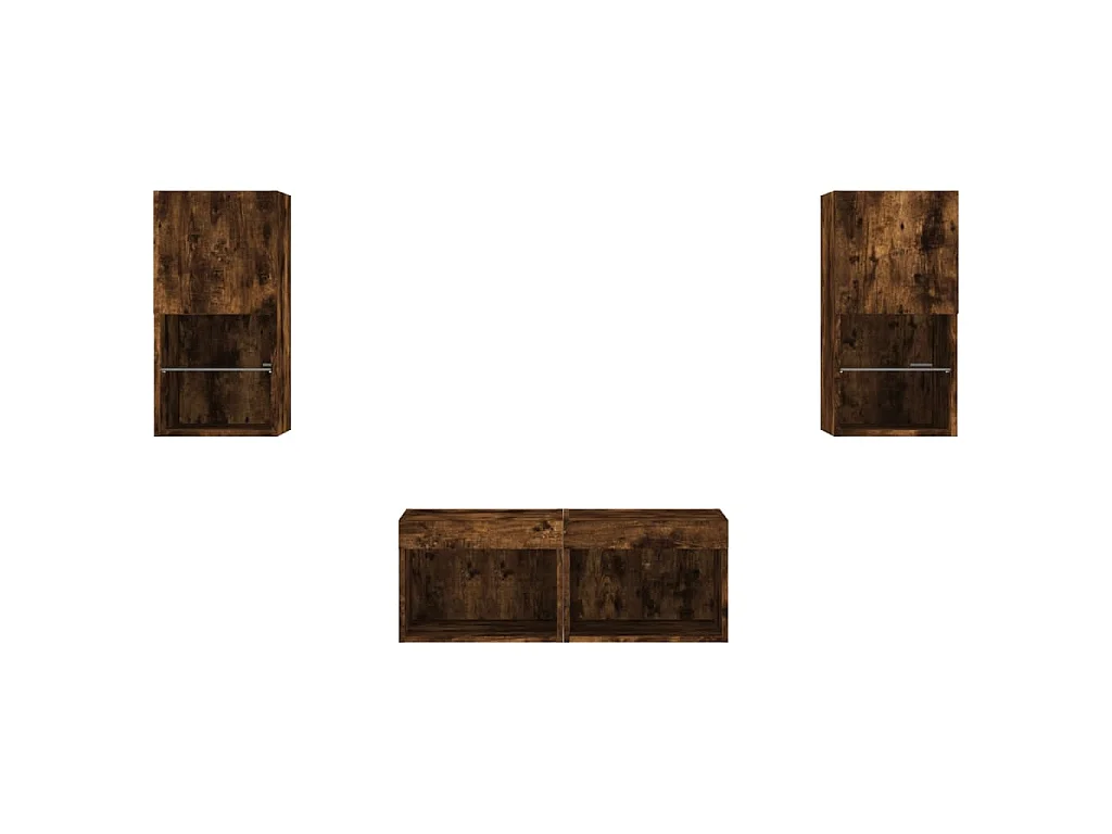 Mobili TV a Muro 4pz con Luci LED Rovere Fumo