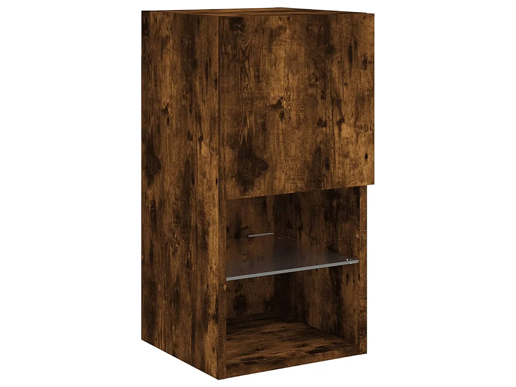 Mobili TV a Muro 4pz con Luci LED Rovere Fumo